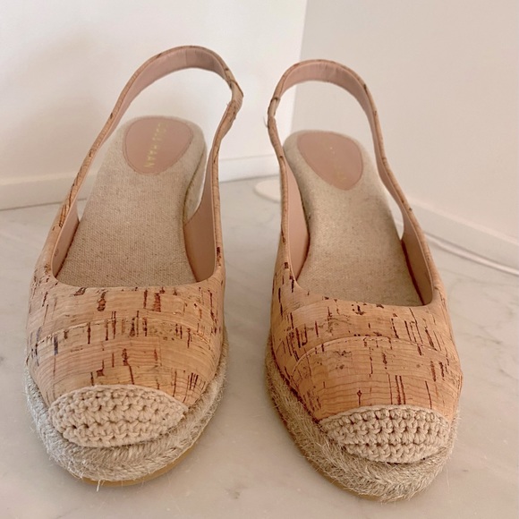 NWOT Cole Haan Cloudfeel Espadrille Wedge Slingback Cork-Natural Linen - Picture 6 of 13